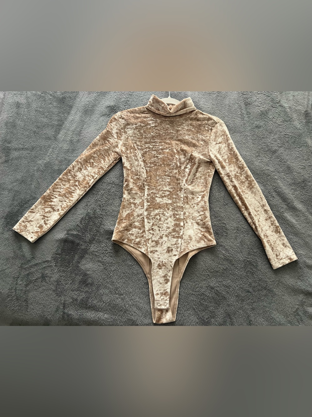 Zara Crushed Velvet Halter-Back Bodysuit in Beige